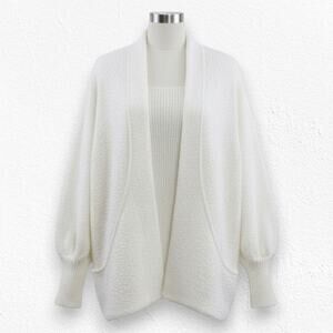 Vintage 90s Sideffects White Ivory Textured Knit Open Front Cardigan Size 2XL
